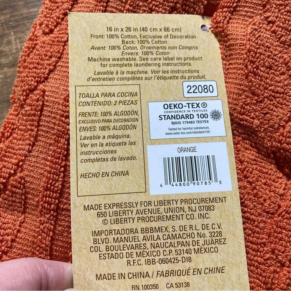 NWT Kitchen Towels Set of 2 Thanksgiving Fall Home Decor Orange White